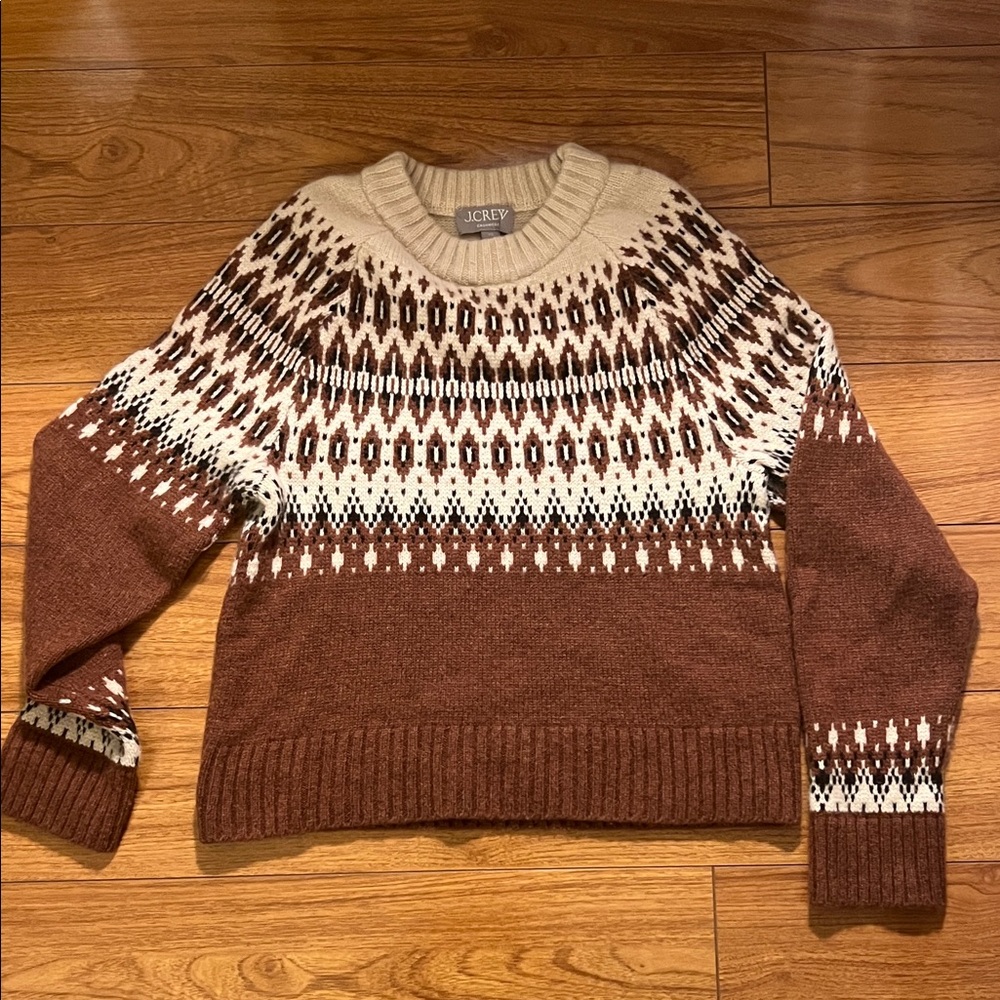 J. Crew Brown and Cream Fair Isle Sweater
